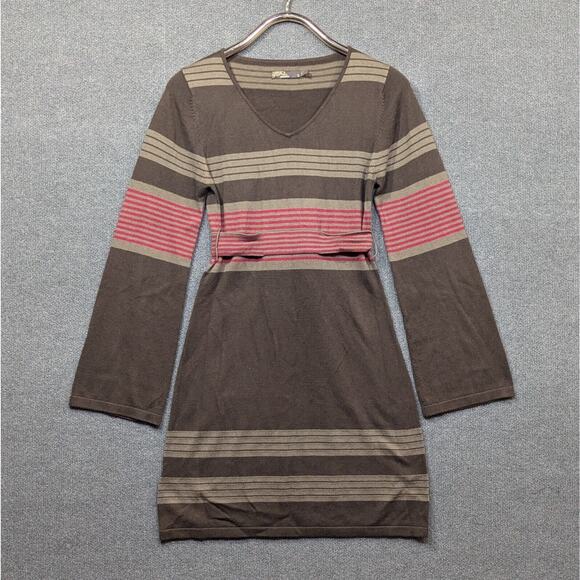 PrAna Sydney Sweater Dress Womens Small Brown Pink Striped Bell Sleeves - Picture 1 of 12